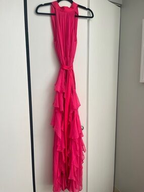 Alice + Olivia Hot Pink High-Low Ruffled Evening Dress